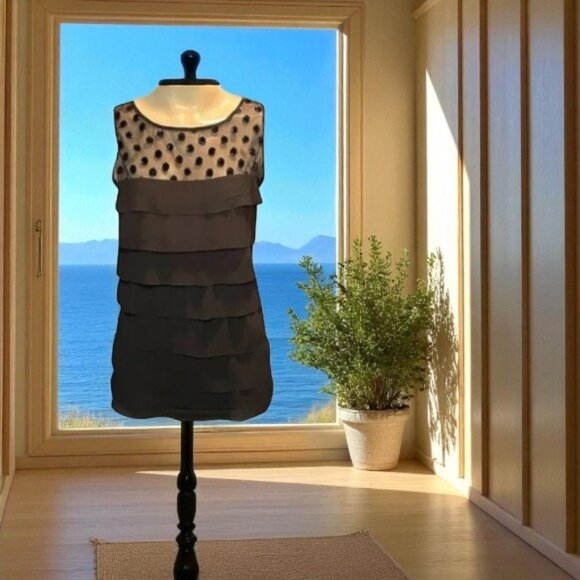 Ann Taylor Polka-Dots & Ruffled Tiers Sheer Sleeveless Top - Picture 1 of 6